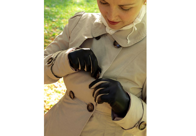 ciepłe damskie rękawiczki skórzane z kolorowymi wstawkami