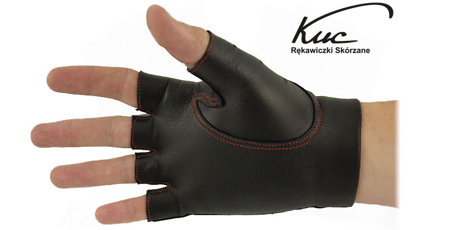 męskie rękawiczki skórzane bez palców, szyte kontarstową nitką, model MD1